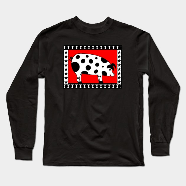 Cute Polka Dot Pig Long Sleeve T-Shirt by Designs by Connie